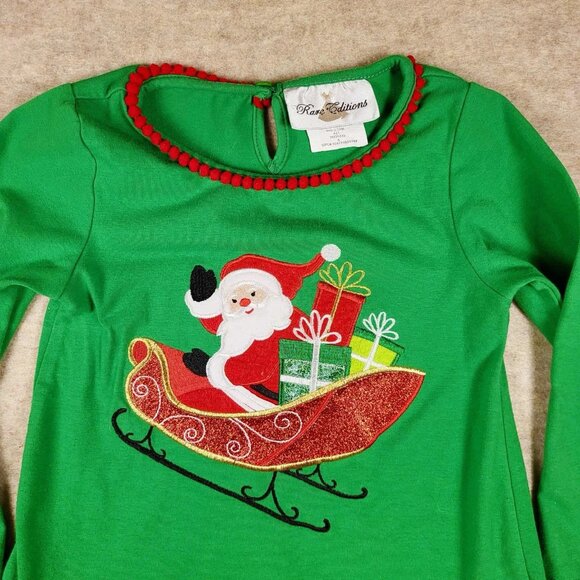 Rare Editions Girls Christmas Green Dress Size 5 Long Sleeved Holiday Santa - Picture 6 of 15